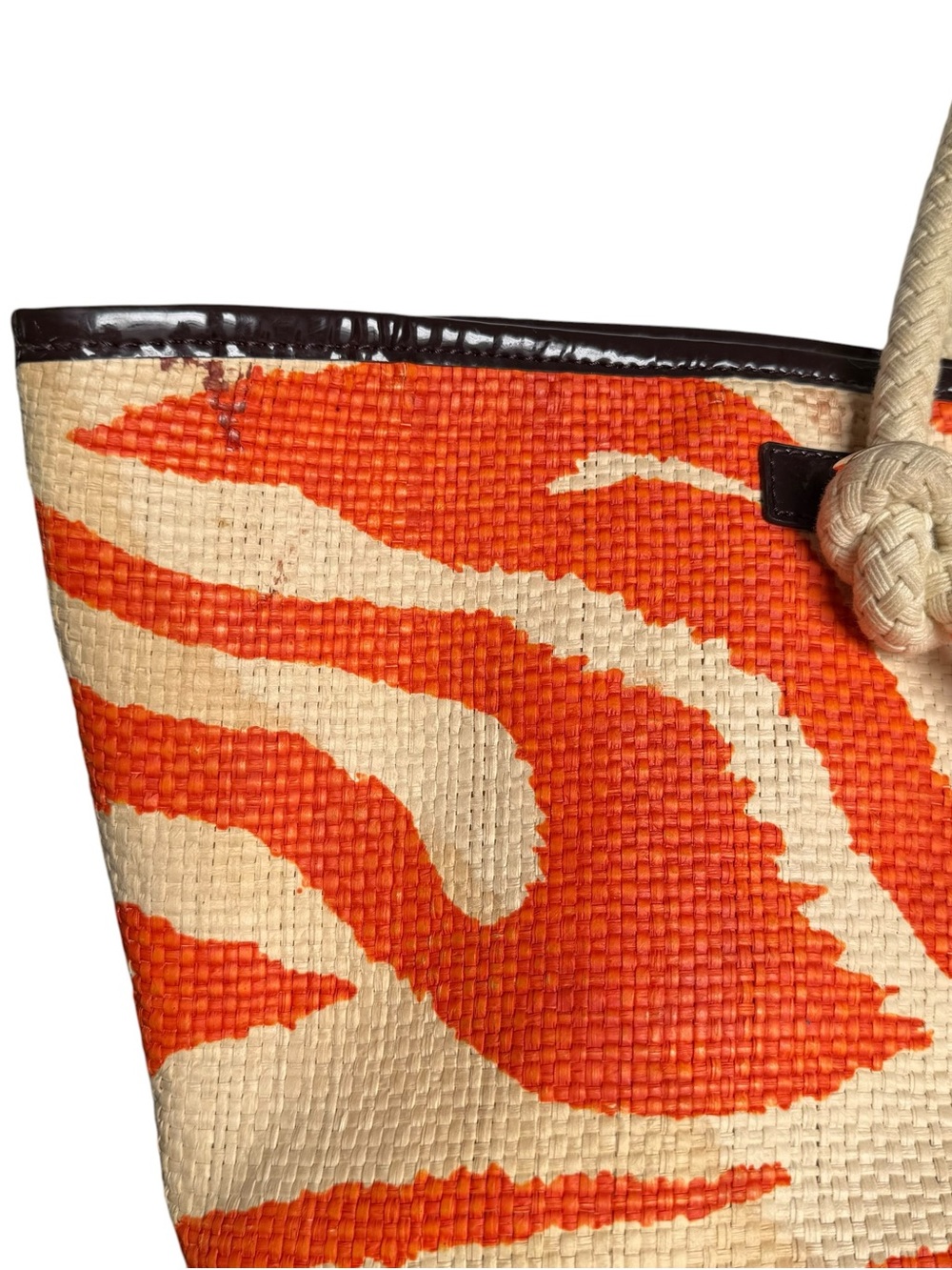 Kate Spade Wicker and Rope Tote Bag Orange Beige Zebra Print Beach Vacation - Picture 11 of 16